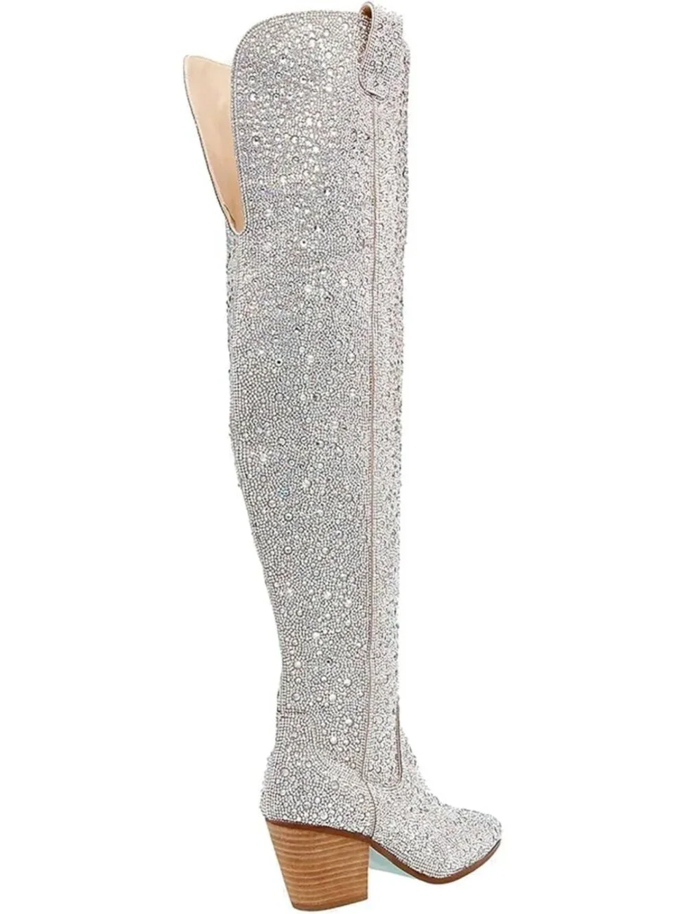 Stylish Black Thigh High Cowboy Boots for Women - Rhinestone Pointed Toe, Chunky
